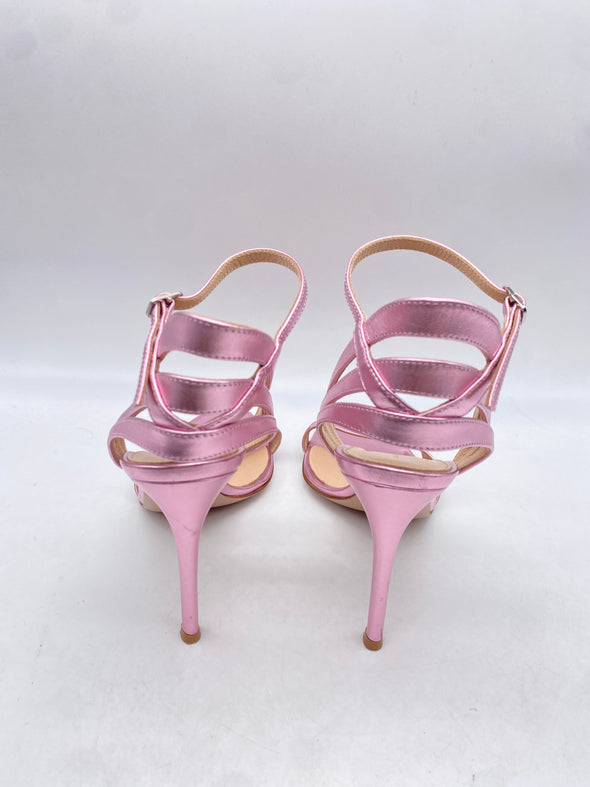 Sandales roses en cuir métallique