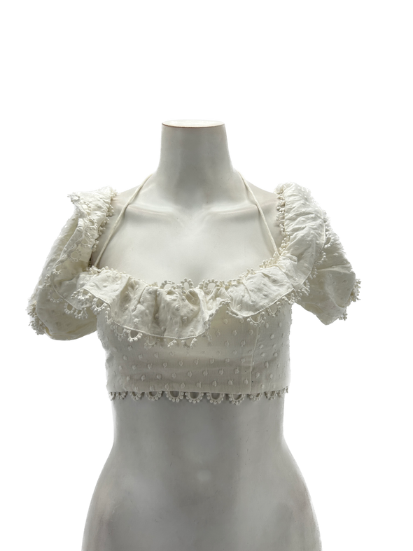 Bustier à pois blanc cassé à volants