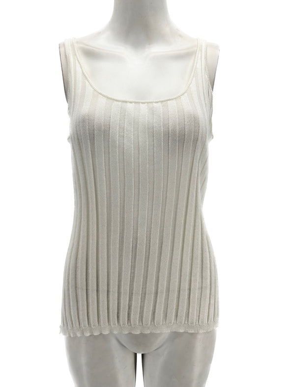 Débardeur blanc en maille côtelée