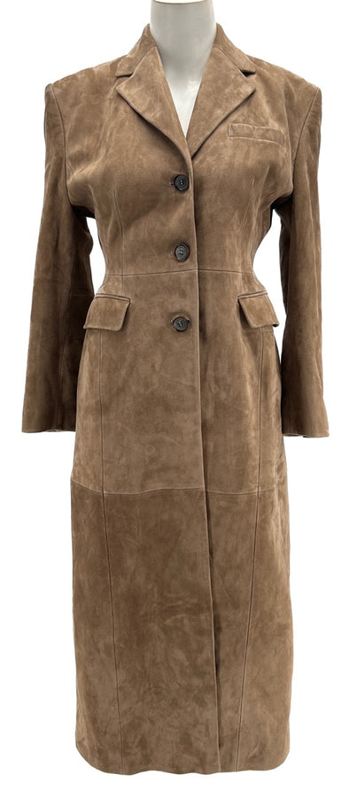 Manteau long marron en daim