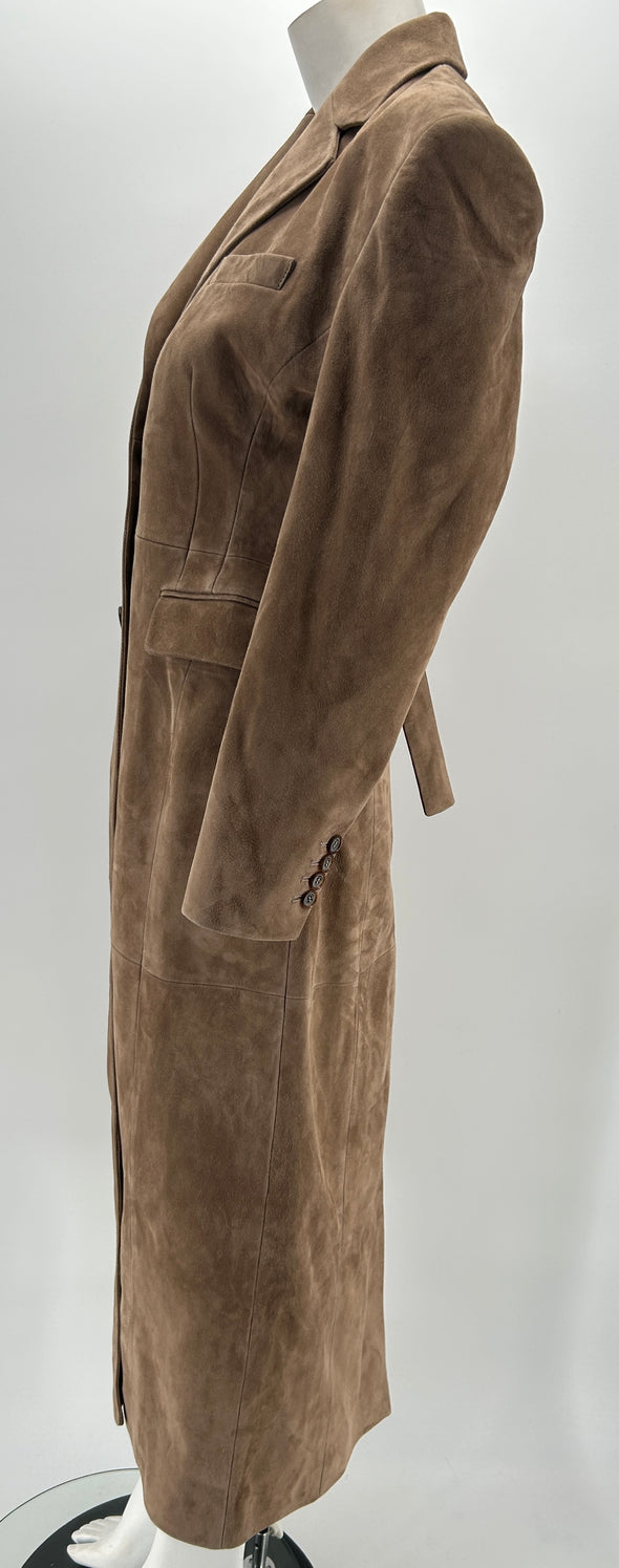 Manteau long marron en daim