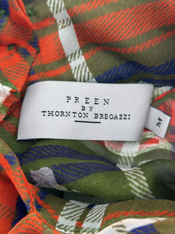 Blouse verte à carreaux à fleurs