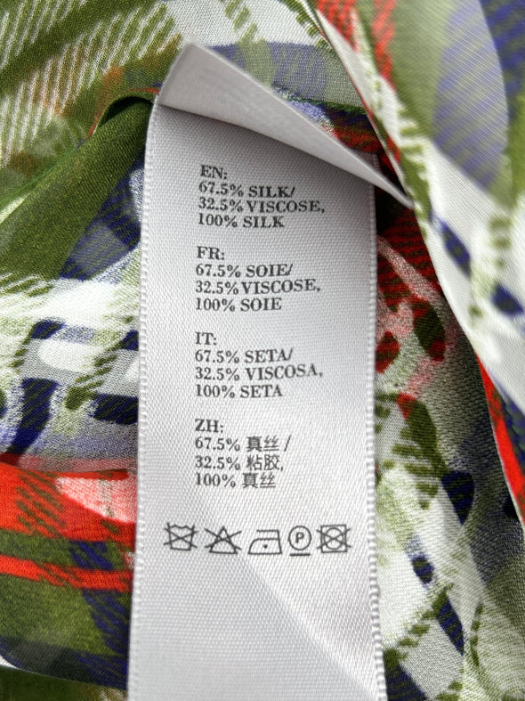 Blouse verte à carreaux à fleurs