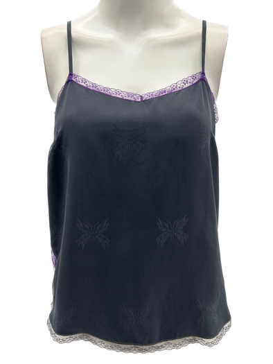 Top noir en soie à dentelle