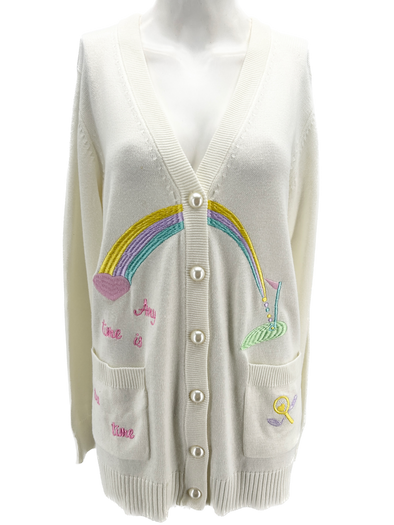 Cardigan blanc à motifs colorés