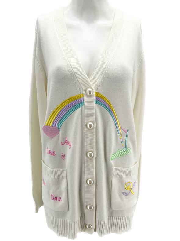 Cardigan blanc à motifs colorés