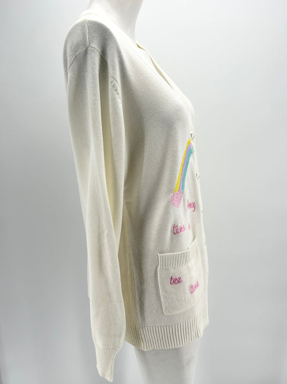 Cardigan blanc à motifs colorés