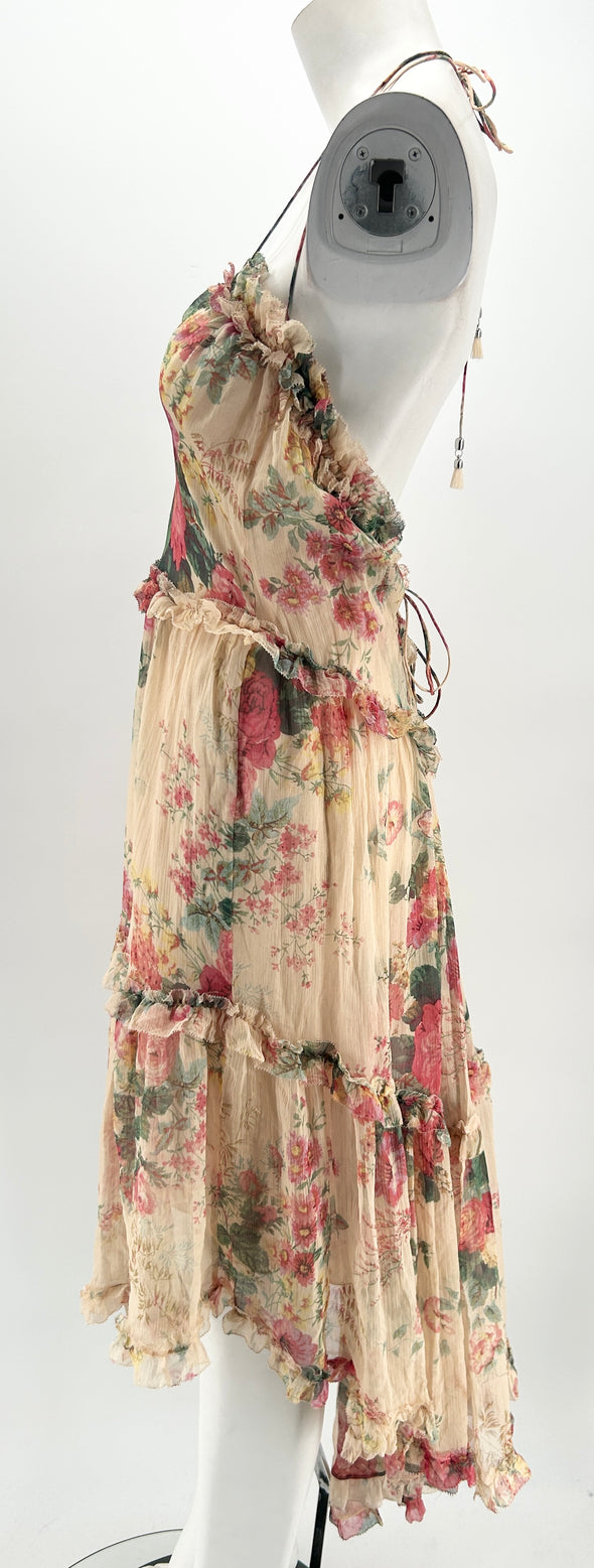 Robe longue fleuris à volants