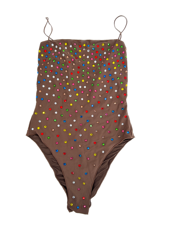 Maillot de bain orné marron