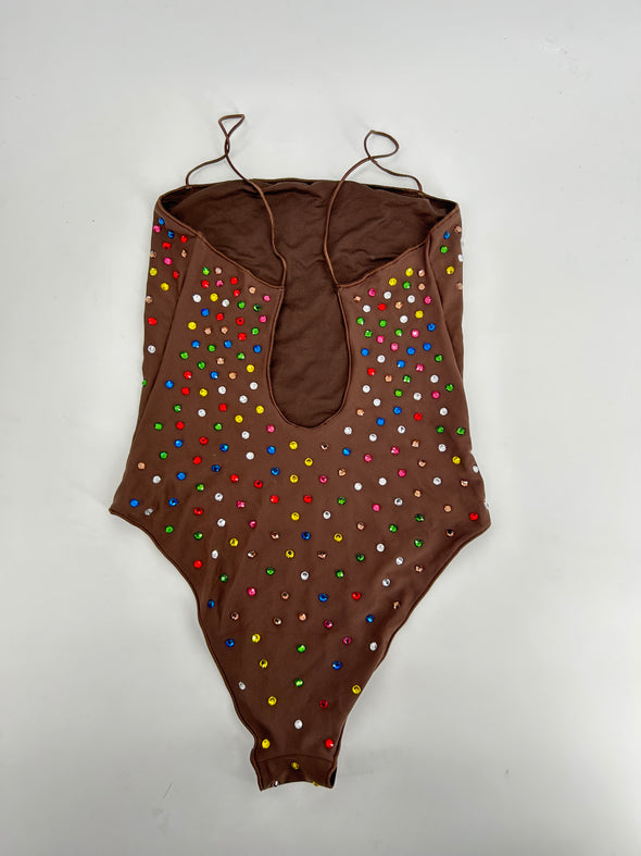 Maillot de bain orné marron