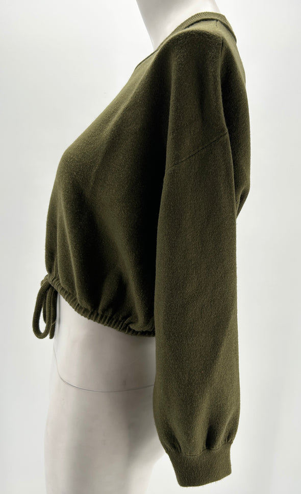 Pull kaki en laine avec nœud