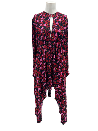 Robe noire à fleurs rouges et roses