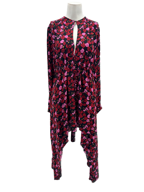 Robe noire à fleurs rouges et roses