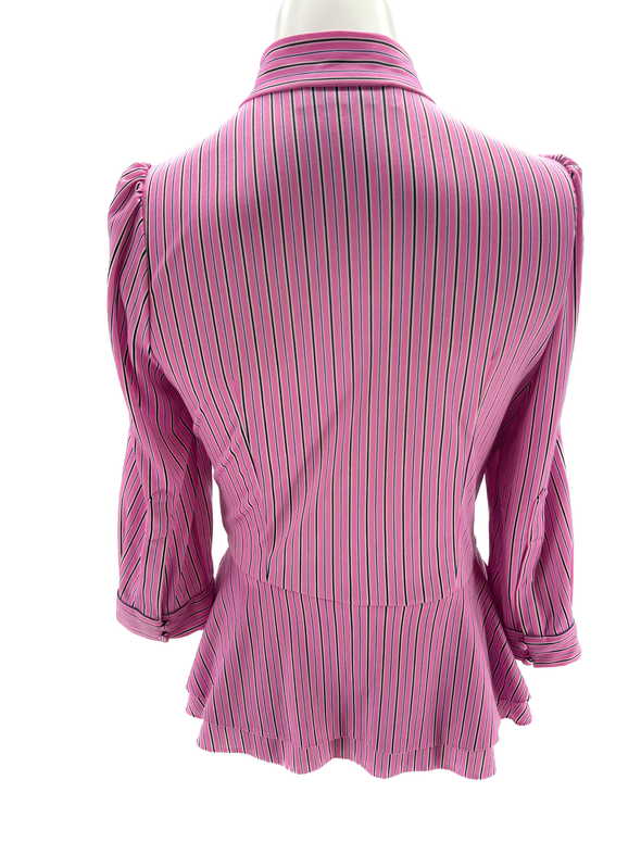 Blouse rose à rayures à col avec nœud