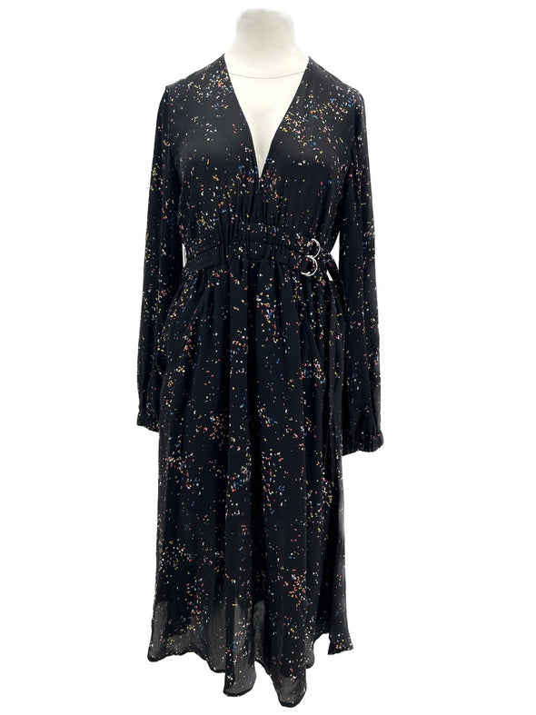 Robe noire imprimée multicolore en soie