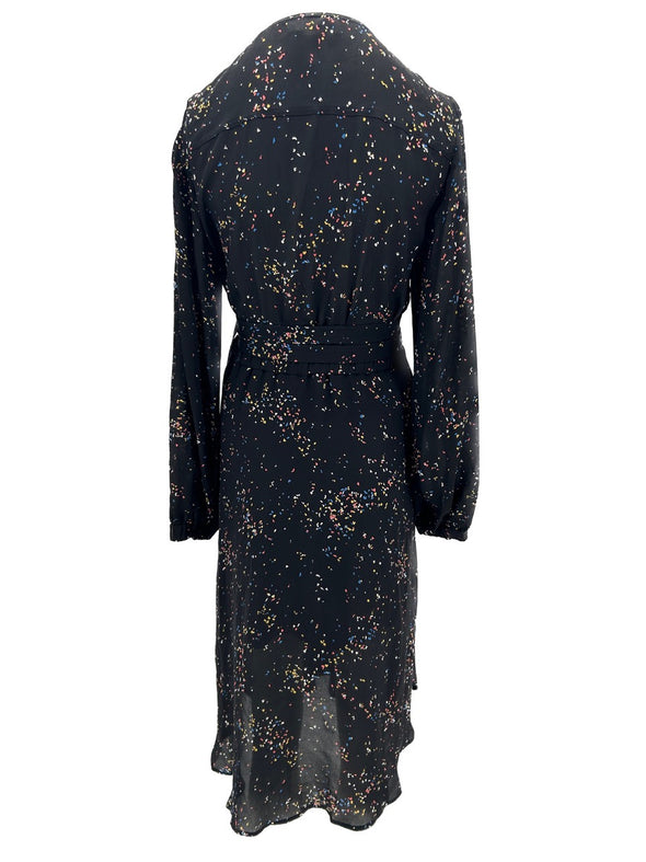 Robe noire imprimée multicolore en soie