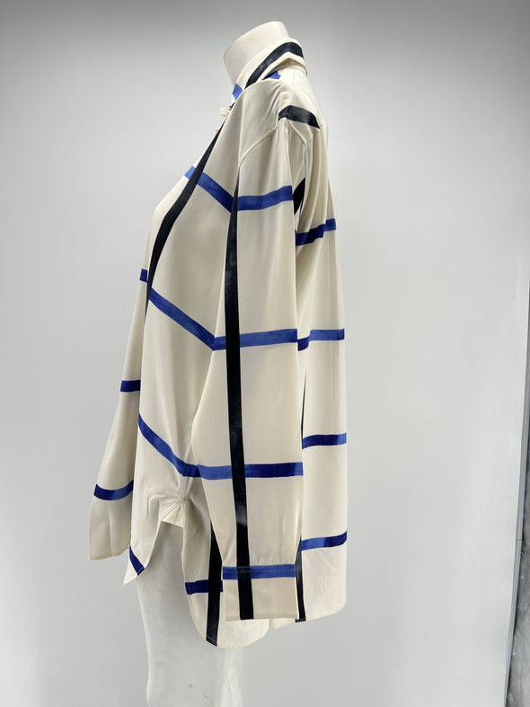 Chemise blanche et bleue à rayures en soie