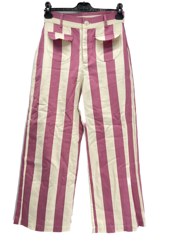 Pantalon large rayé rose et blanc