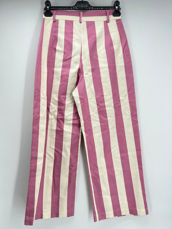 Pantalon large rayé rose et blanc