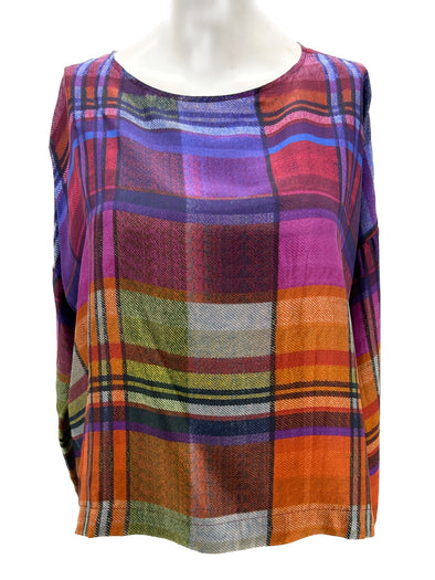 Top fluide à carreaux multicolores