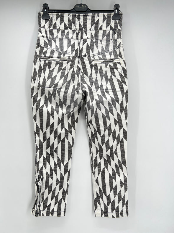 Pantalon avec imprimés géométriques blancs et gris