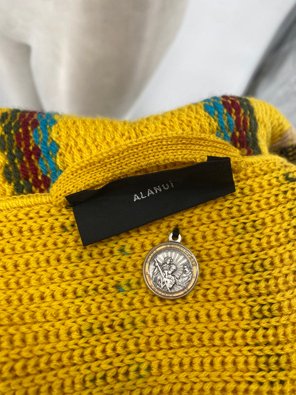 Cardigan en laine jaune rayé