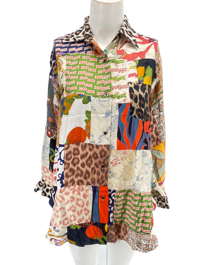 Chemise en soie imprimée patchwork