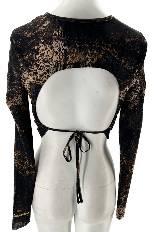 Top dos nu à imprimé marron et noir