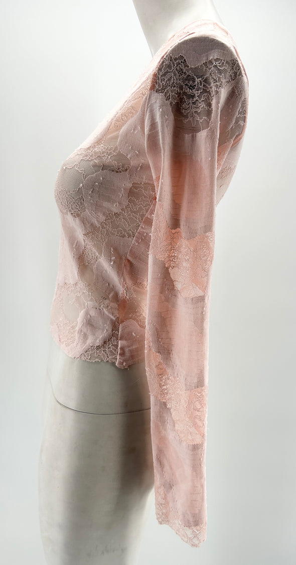 Top rose transparent à dentelle