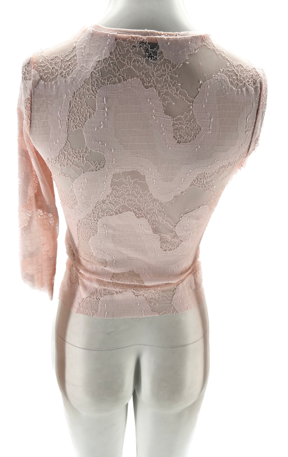 Top rose transparent à dentelle