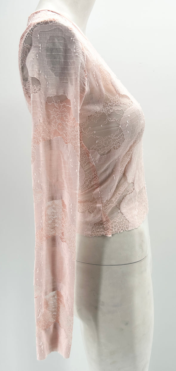 Top rose transparent à dentelle