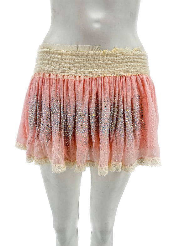 Jupe rose à paillettes à dentelle