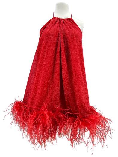 Robe à plumes rouge