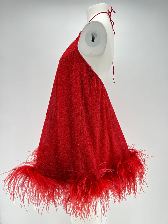 Robe à plumes rouge