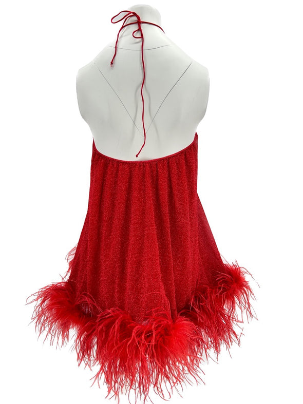 Robe à plumes rouge