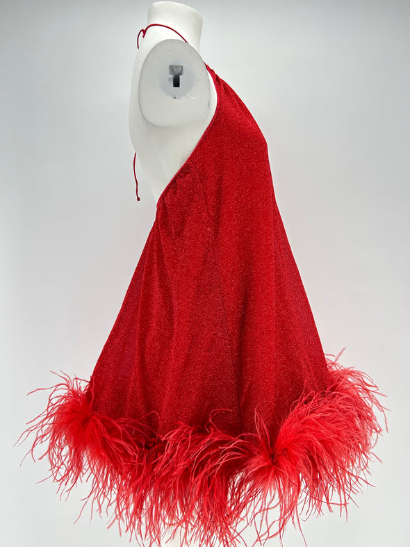 Robe à plumes rouge