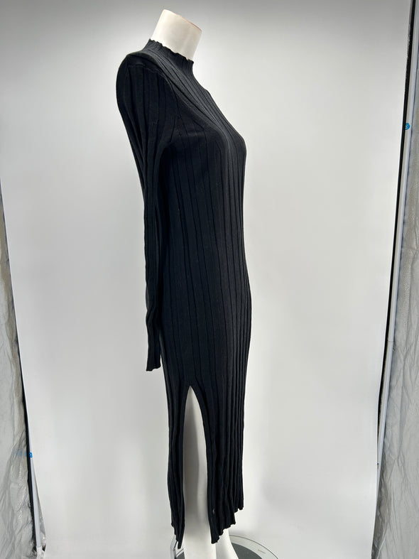 Robe longue côtelé noire "Gaya"