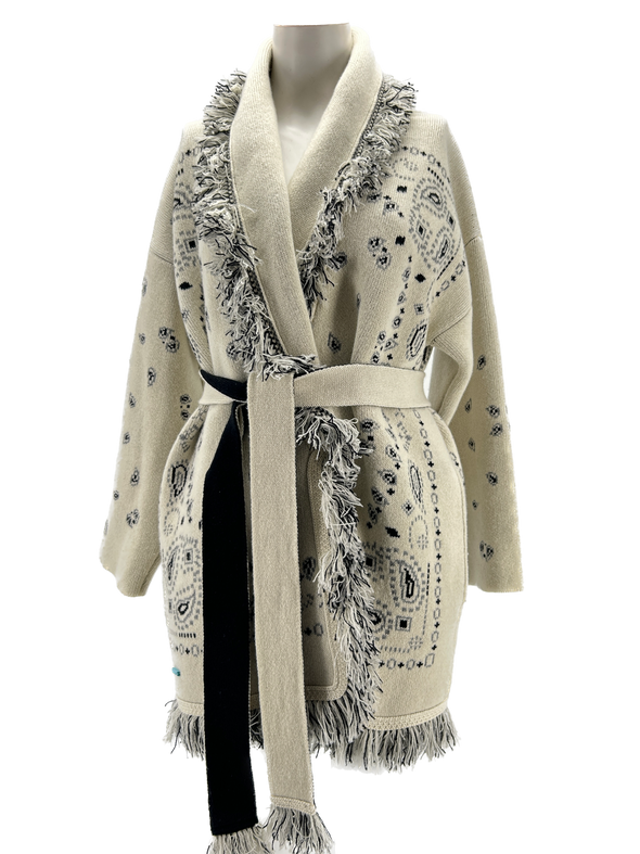 Cardigan long beige avec ceinture