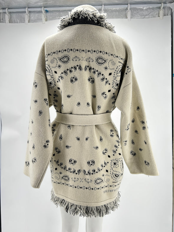 Cardigan long beige avec ceinture