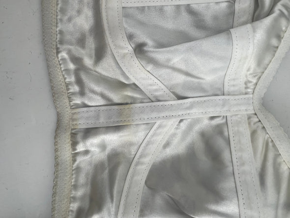 Crop top en soie à imprimé bleu et blanc