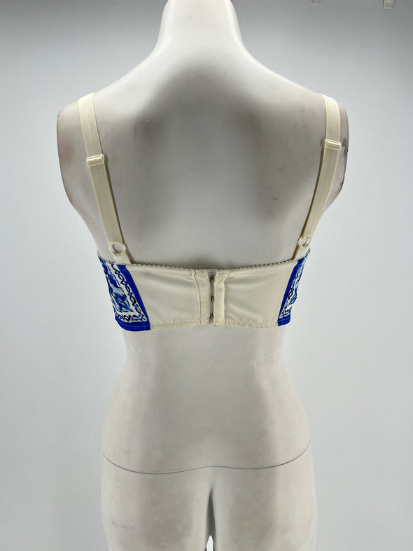 Crop top en soie à imprimé bleu et blanc