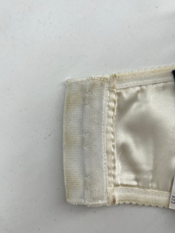 Crop top en soie à imprimé bleu et blanc