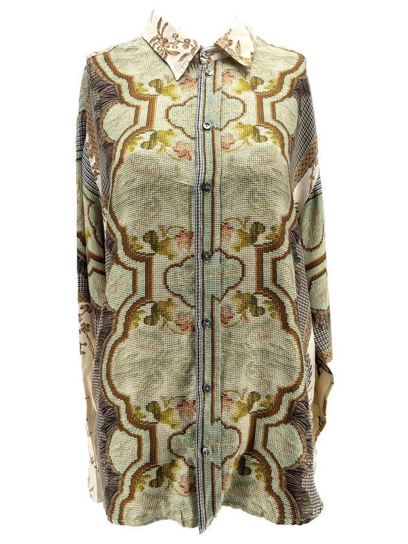 Chemise beige à motifs en soie