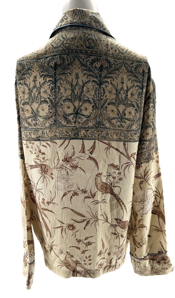 Veste blazer beige à motifs oiseaux