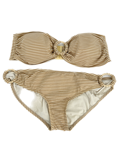 Maillot de bain beige à rayures blanches