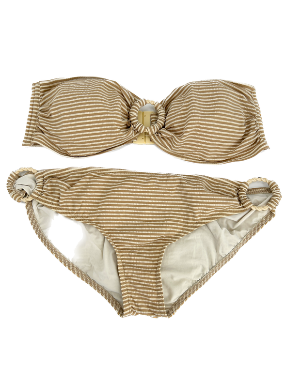 Maillot de bain beige à rayures blanches