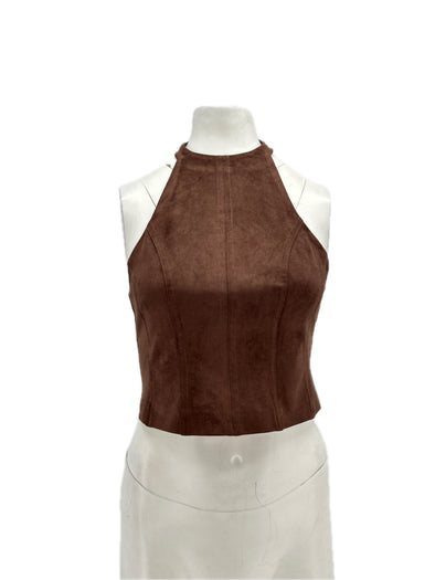 Top en faux daim marron