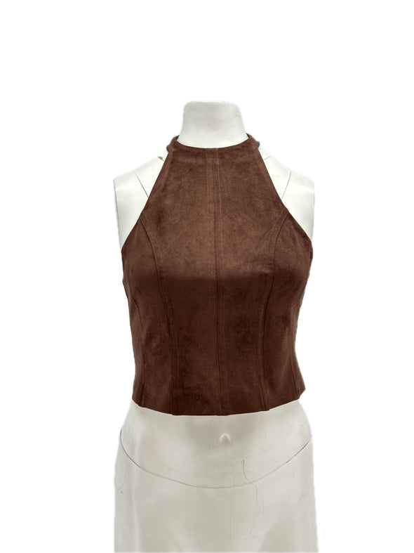 Top en faux daim marron
