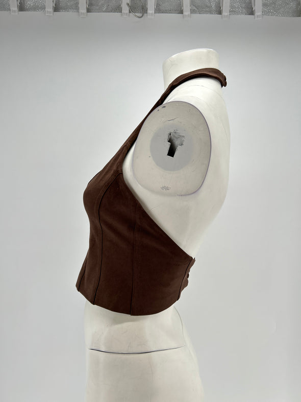 Top en faux daim marron