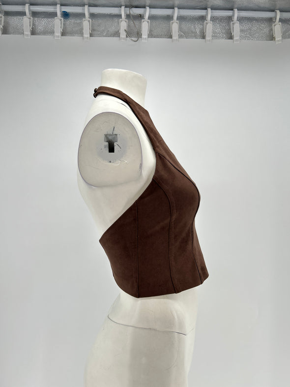 Top en faux daim marron